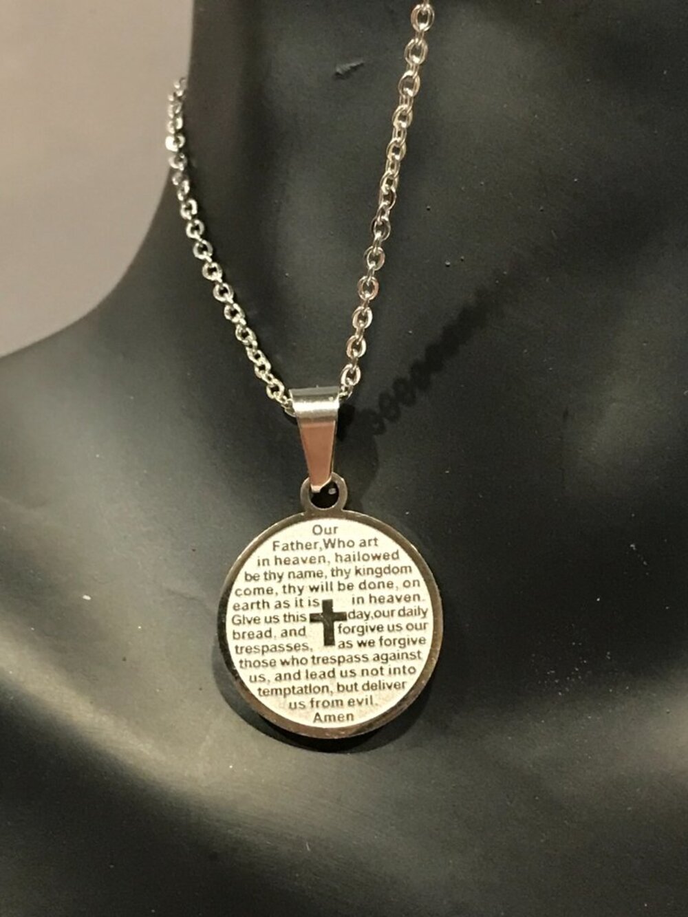 Lord's Prayer Pendant Necklace + Stainless Steel 18-inch Chain NEW